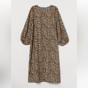 H&M Balloon-Sleeved Midi Dress Leopard Print Size Xs